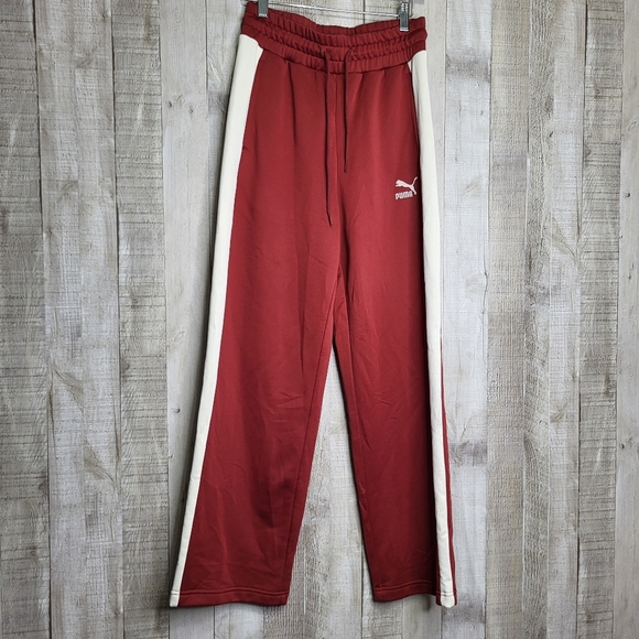Puma Iconic T7 Intense Red Track Pants with White Stripes. Straight Leg - Picture 1 of 11